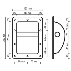   SAL HT 203 süllyesztett fogantyú hangfalhoz, fém, 220 x 163 x 60 mm