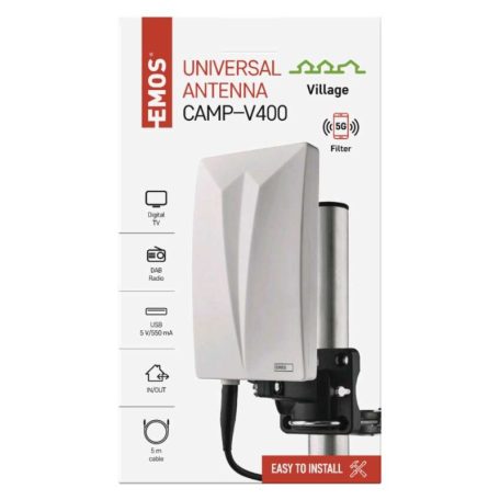 Univerzális antenna VILLAGE CAMP–V400, DVB-T2, FM, DAB, LTE/4G/5G szűrő