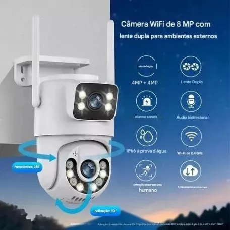 Jortan Kültéri Wifi Smart HD Telefontól Vezérelhető Kamera Távolról Vezérelhető Jortan Dual cam Biztonsági megfigyelő éjjellátó kamera, 4K 8mp-x felbontás, Dupla kamera Jortan JT-9697 IP biztonsági kamera Wifi infravörös PTZ onvif