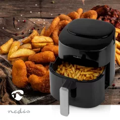   Nedis Deluxe XXL prémium Olaj nélküli meleglevegős fritőz, 4,2 liter Forró Levegős Sütő | 4,2 l | Időzítő: 240 min | Előre beállított programok száma: 8 | Digitális | Fekete