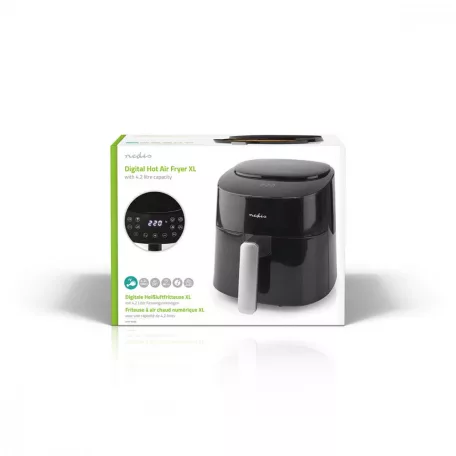 Nedis Deluxe XXL prémium Olaj nélküli meleglevegős fritőz, 4,2 liter Forró Levegős Sütő | 4,2 l | Időzítő: 240 min | Előre beállított programok száma: 8 | Digitális | Fekete