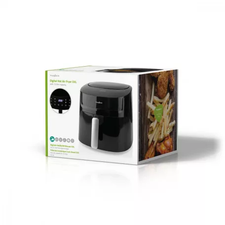 Nedis Deluxe XXXL prémium Olaj nélküli meleglevegős fritőz, 7,2 liter forrólevegős fritőz olaj nélküli sütő 1800w -s Airfryer extra kapacitású 1,4kg sültkrumpli