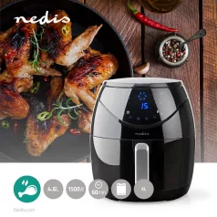   Nedis Deluxe XXL prémium Olaj nélküli meleglevegős fritőz, 4,6 liter forrólevegős fritőz olaj nélküli sütő 1500w -s Airfryer extra nagy kapacitású 1,2kg sültkrumpli 2022-s modell 24 hó garancia