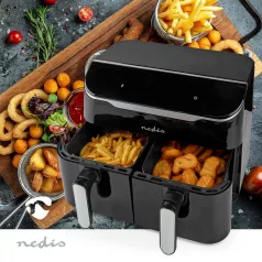   Dupla forró levegős fritőz | 2x3.5 l | Időzítő: 60 min | Előre beállított programok száma: 10 | Digitális | Fekete
