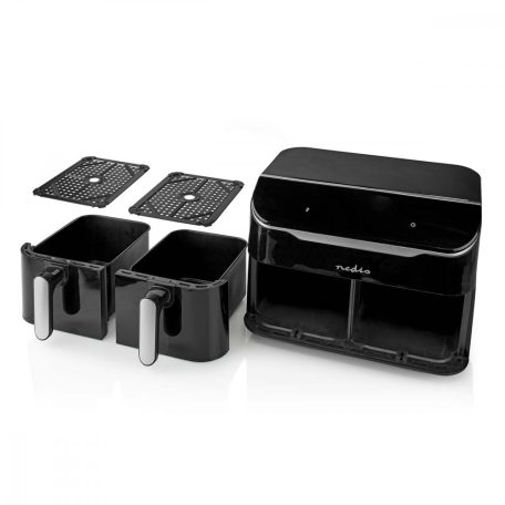 Dupla forró levegős fritőz | 2x3.5 l | Időzítő: 60 min | Előre beállított programok száma: 10 | Digitális | Fekete