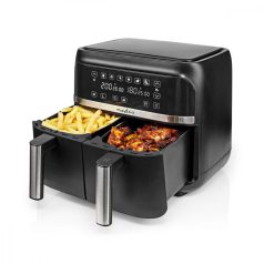   Nedis Air Fryer DOUBLE Digitális, dupla tartályos forrólevegős olajsütő, 2 x 3,8 literes, 2850 W (KAAFD350EBK) Forró Levegő Sütő | 2x3.8 l | Időzítő: 60 min | Digitális | Fekete