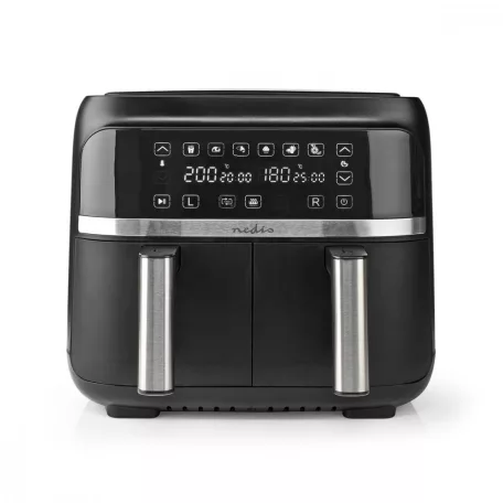 Nedis Air Fryer DOUBLE Digitális, dupla tartályos forrólevegős olajsütő, 2 x 3,8 literes, 2850 W (KAAFD350EBK) Forró Levegő Sütő | 2x3.8 l | Időzítő: 60 min | Digitális | Fekete