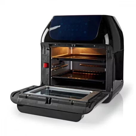 Nedis Deluxe XXXL prémium Olaj nélküli meleglevegős fritőz, 9 funkciós 12 liter forrólevegős sütő 1500w -s Airfryer óriás kapacitású 3,2kg sültkrumpli modell KAAFO300EBK