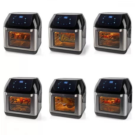 Nedis Deluxe XXXL prémium Olaj nélküli meleglevegős fritőz, 9 funkciós 12 liter forrólevegős sütő 1500w -s Airfryer óriás kapacitású 3,2kg sültkrumpli modell KAAFO300EBK