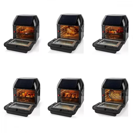 Nedis Deluxe XXXL prémium Olaj nélküli meleglevegős fritőz, 9 funkciós 12 liter forrólevegős sütő 1500w -s Airfryer óriás kapacitású 3,2kg sültkrumpli modell KAAFO300EBK