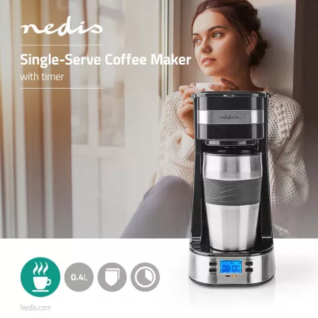 Kávéfőző | Kávé filter | 0.4 l | 1 Csészék | Bekapcsolás időzítő | Ezüst / Fekete