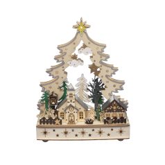   Home KAD26 karácsonyi falu asztali dísz, beltéri kivitel, 12 db melegfehér LED, lézerrel kivágott fa motívumok