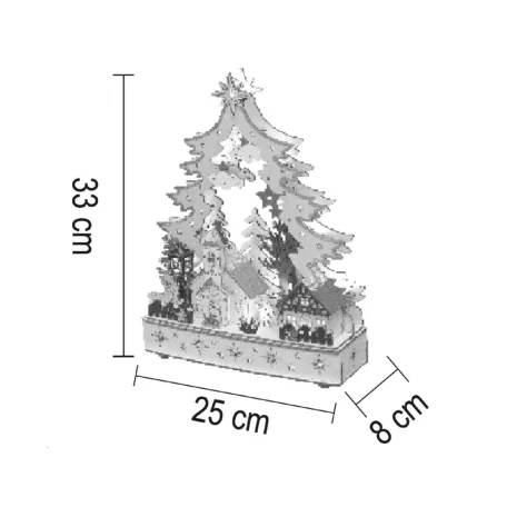 Home KAD26 karácsonyi falu asztali dísz, beltéri kivitel, 12 db melegfehér LED, lézerrel kivágott fa motívumok