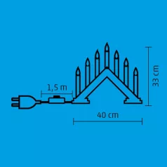   HOME KAD8 gyertyaív, 7db piros gyertyaláng izzó, lakkozott fa alapanyag, hálózati tápellátás, beltéri kivitel