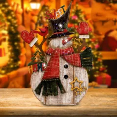   Home KAD 34 optikai szálas asztali dísz, festett fa hóember, színes fénypontok