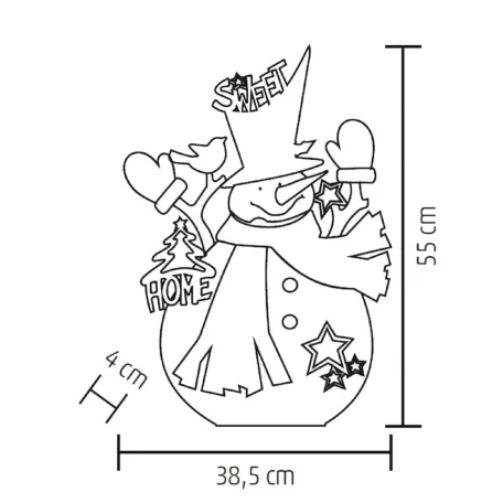 Home KAD 34 optikai szálas asztali dísz, festett fa hóember, színes fénypontok