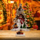 LED-es fa asztali dísz, havas fenyő, színes hóember, 7 LED