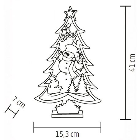 LED-es fa asztali dísz, havas fenyő, színes hóember, 7 LED