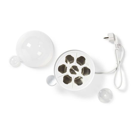 Tojásfőző | 7 tojás | Mérőedény | Figyelmeztető jel | Automatikus kikapcsolás | Fehér