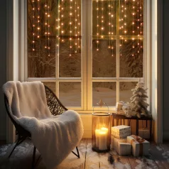   HOME KAF50DLEDWW DOT LED-es fényfüggöny, 50db melegfehér DOT LED, 81cm, állófényű, adapteres tápellátás, beltéri kivitel