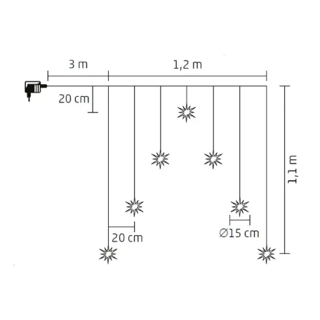 Home KAF7WW akril hópehely fényfüggöny, kül- és beltéri kivitel, 7 db melegfehér LED, szélesség 1,2 m