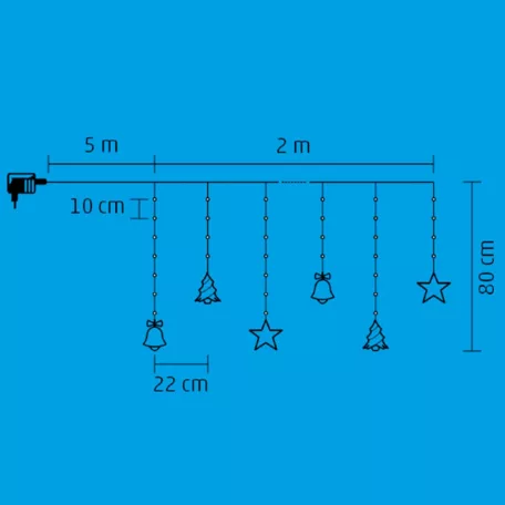 Micro LED-es, figurás fényfüggöny, 10 figura, melegfehér LED