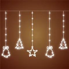   Home KAF 11/WH micro LED-es figurás fényfüggöny, 2 m / 186 db hidegfehér LED, harang / fenyő / csillag figurákkal, hálózati adapter, kül- és beltéri kivitel
