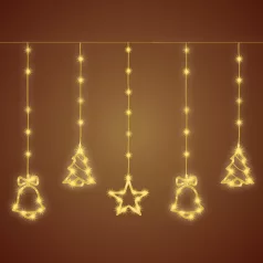   Home KAF 11/WW micro LED-es figurás fényfüggöny, 2 m / 186 db melegfehér LED, harang / fenyő / csillag figurákkal, hálózati adapter, kül- és beltéri kivitel