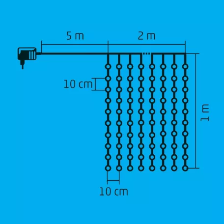 Home KAF 210LC LED-es fényfüggöny, 2x1 m / 210 db hidegfehér LED, fehér vezeték, állófényű, hálózati adapter, kül- és beltéri kivitel
