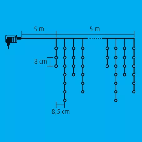 Home KAF 300L 5M LED-es sziporkázó fényfüggöny, 5 m / 300 db sziporkázó melegfehér LED, fehér vezeték, hálózati adapter, kül- és beltéri kivitel