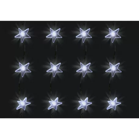 Home KAF 48L LED-es csillag fényfüggöny, 1,5x1 m / 48 db hidegfehér LED csillag figurákban, átlátszó vezeték, hálózati adapter, beltéri kivitel