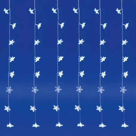 Home KAF 48L LED-es csillag fényfüggöny, 1,5x1 m / 48 db hidegfehér LED csillag figurákban, átlátszó vezeték, hálózati adapter, beltéri kivitel