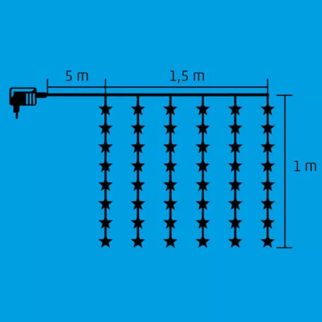 Home KAF 48L LED-es csillag fényfüggöny, 1,5x1 m / 48 db hidegfehér LED csillag figurákban, átlátszó vezeték, hálózati adapter, beltéri kivitel