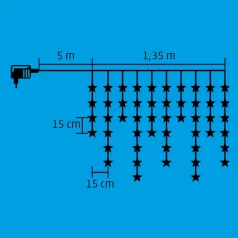  Home KAF 50L LED-es csillag fényfüggöny, 1,35 m / 50 db hidegfehér LED csillag figurákban, átlátszó vezeték, hálózati adapter, beltéri kivitel