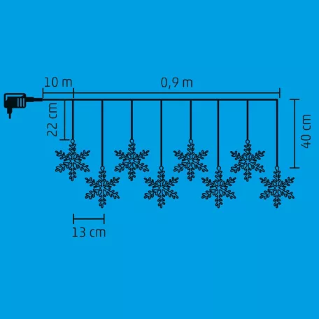 Home KAF 8/F LED-es hókristály fényfüggöny, 0,9 m / 8 db melegfehér LED akril hókristályban, átlátszó vezeték, hálózati adapter, kül- és beltéri kivitel