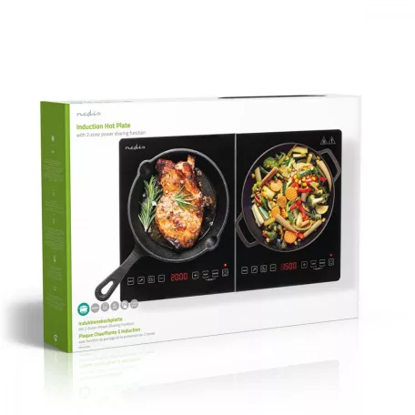 Nedis Indukciós Főzőlap | Főzőzónák: 2 | 3500 W | Túlmelegedés elleni védelem | Fekete | Időzítő | Turbó üzem | Gyerekzár kaip124cbk2