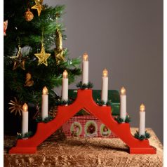   Home KAL 01 gyertyapiramis, beltéri kivitel, 7 db melegfehér állófényű LED, 10 cm magas gyertyák, piros