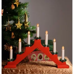   Home KAL 02 gyertyapiramis, 7 db LED, piros műanyag, kapcsolható, 3 funkció