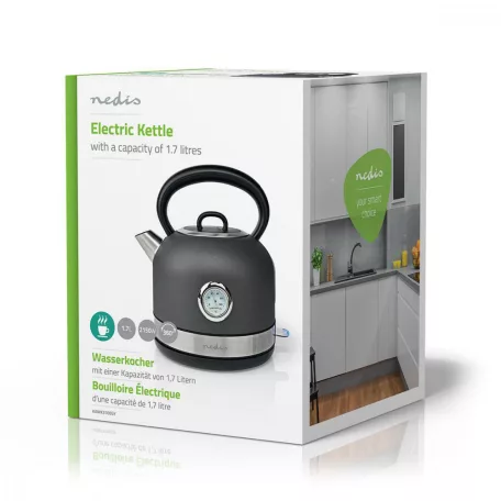 Elektromos vízforraló | 1.7 l | Rozsdamentes Acél | Szürke | Hőmérséklet jelző | 360 fokban elfogatható | Rejtett fűtőszál | Strix® vezérlő | Üresen forralás elleni védelem