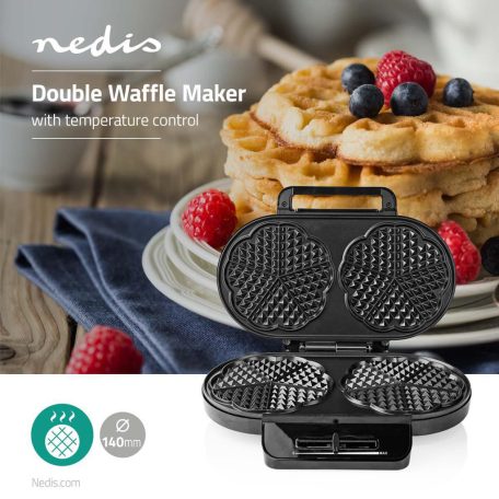Gofrisütő | 2 x 5 Heart shaped waffles | 12 cm | 1200 W | Automatikus hőmérséklet-szabályozással | Fém / Műanyag