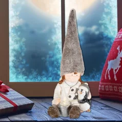   Home KDC 25 ülő kislány pingvinnel kerámia-plüss dekoráció, 1 db melegfehér LED