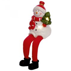 LED-es kerámia, plüss figura, ülő hóember