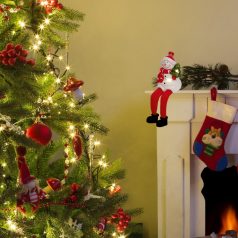 LED-es kerámia, plüss figura, ülő hóember