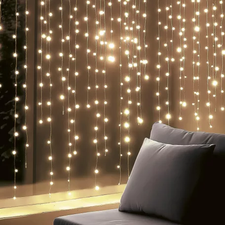 HOME KIN168DWW DOT LED-es fényfüggöny, 168 db melegfehér DOT LED, állófényű, átlátszó vezeték, 12x14 LED, beltéri adapteres kivitel
