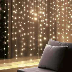   HOME KIN210DWW DOT LED-es fényfüggöny, 210db melegfehér DOT LED, 1,5m hosszú, állófényű, adapteres tápellátás, beltéri kivitel