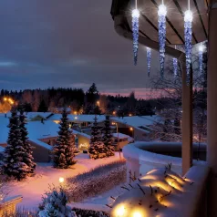   Home KJL 50C LED-es jégcsap fényfüzér, 7,3x0,25 m / 50 db hidegfehér LED, 50 db jégcsap, fehér vezeték, állófényű, hálózati adapter, kül- és beltéri kivitel