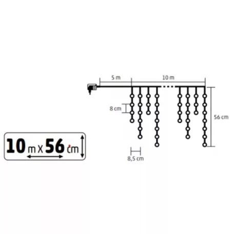 HOME KKF300D5M LED-es sziporkázó fényfüggöny, 300 db melegfehér DOT LED, átlátszó vezeték, hálózati adapter, kül- és beltéri kivitel
