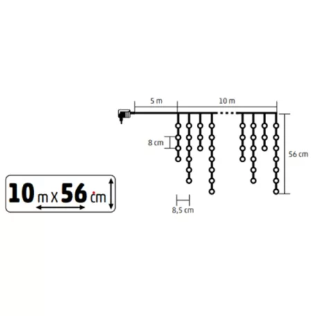 HOME KKF600D10M LED-es sziporkázó fényfüggöny, 600 db melegfehér DOT LED, átlátszó vezeték, 10 méter, hálózati adapter, kül- és beltéri kivitel