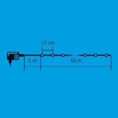   Home KKL 500F/WW LED-es sziporkázó fényfüzér, 50 m / 500 db sziporkázó melegfehér LED, fehér vezeték, hálózati adapter, kül- és beltéri kivitel