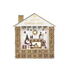   HOME KLW24 LED-es adventi naptár, 10 db melegfehér LED, fa és műanyag, elemes tápellátás, beltéri kivitel